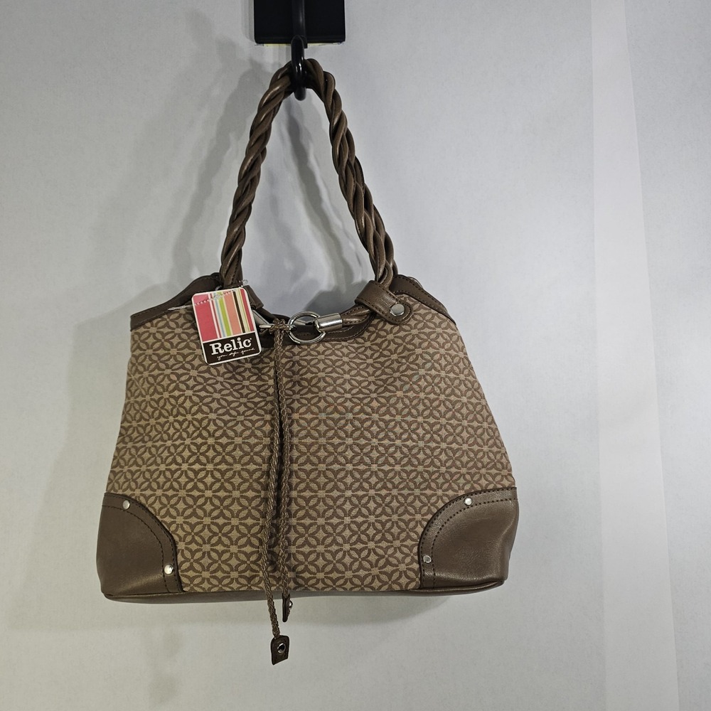 Relic Faux Leather Handbag Twisted Straps Brown Tan Womens Purse NEW W/TAG